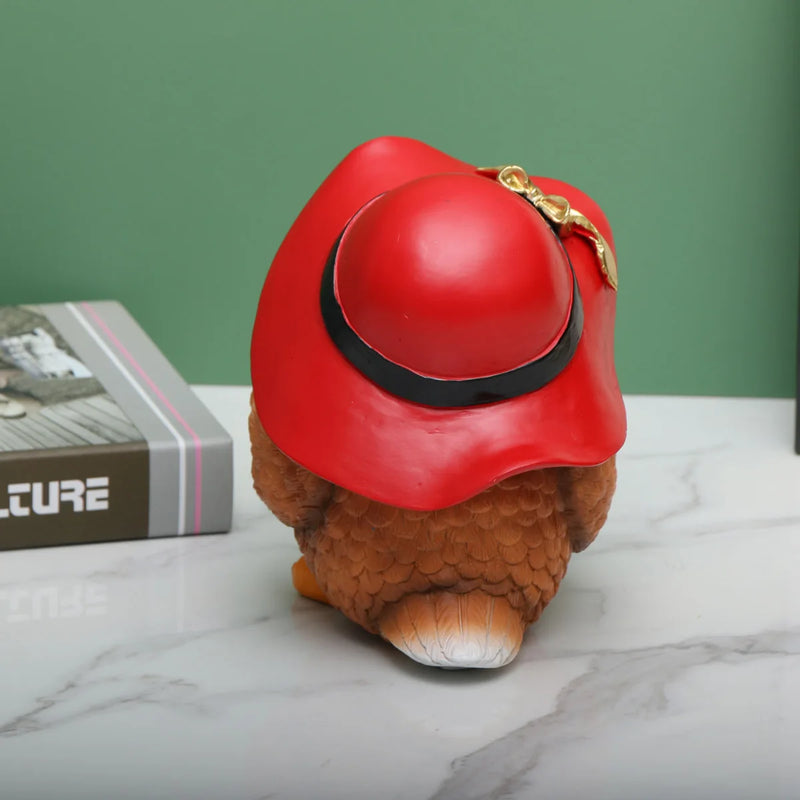 Estatueta Decorativa Coruja Leitora com Chapéu Vermelho
