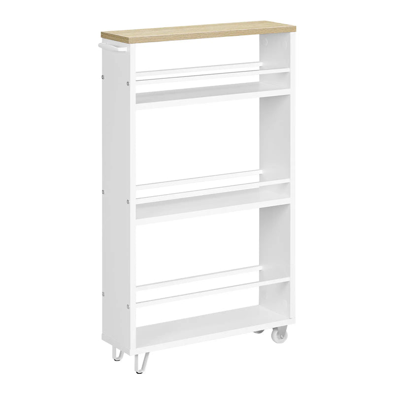 Carrinho de Servir com Rodas WOLTU – 3 Andares em Madeira com Freios