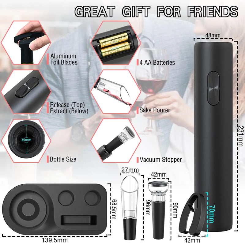 Abridor de Vinho Elétrico Automático com Base de Armazenamento