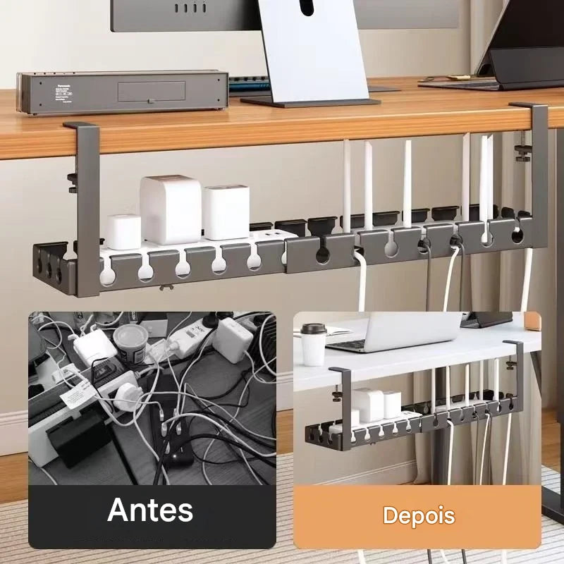 Organizador de Cabos Metálico Ajustável 40-74cm para Escritório e PC – Suporte para Roteador e Fios