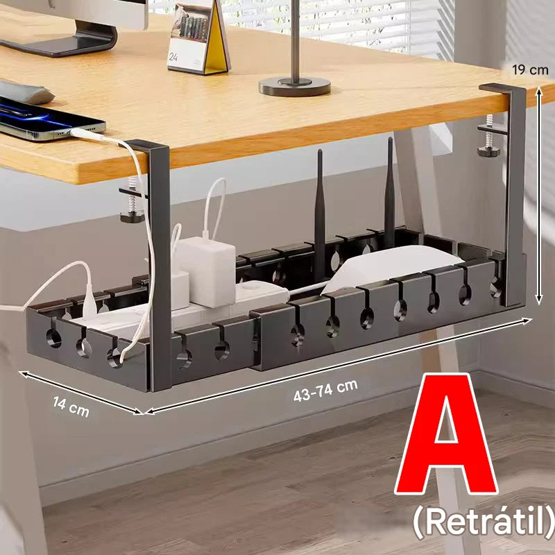 Organizador de Cabos Metálico Ajustável 40-74cm para Escritório e PC – Suporte para Roteador e Fios
