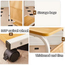 Mesa Lateral C-Shaped com Rodízios 360° – Acabamento em Cortiça e Design Portátil